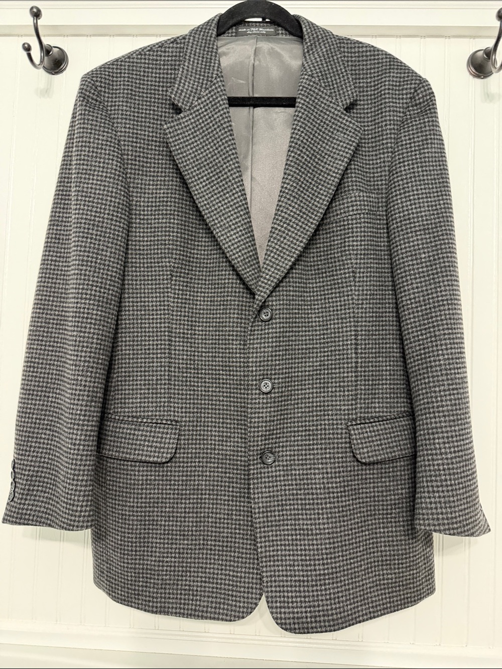 CASHMERE Gian Franco RUFFINI 42L Black/Grey Houndstooth  SPORT COAT Blazer EUC